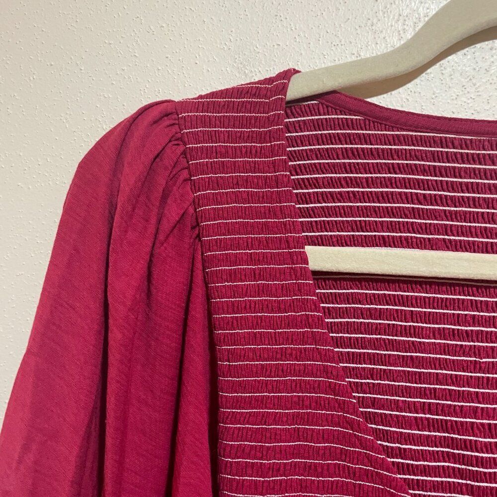 Nation LTD Size S Small Rona Puff Sleeve Smocked Tiered Midi Dress Berry Pink - Picture 14 of 15